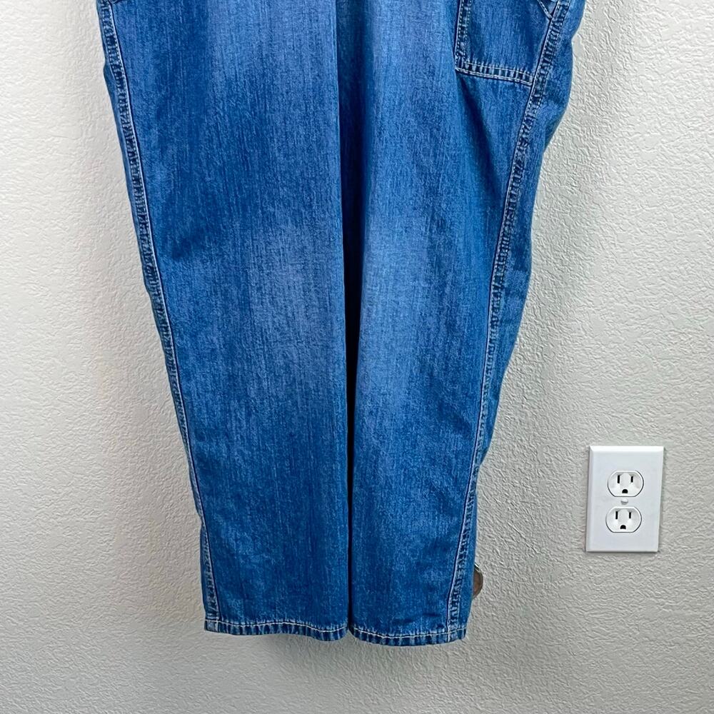 Gap Outlet Distressed Blue Denim Racerback Utility Bib Ripped Crop Overalls L - Picture 9 of 14